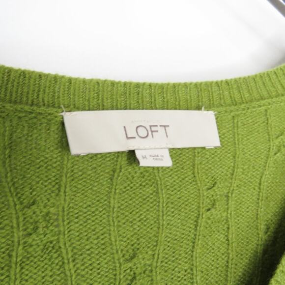 Ann Taylor LOFT Sheen Green V-Neck Cable Knit Sweater Medium - Picture 4 of 6